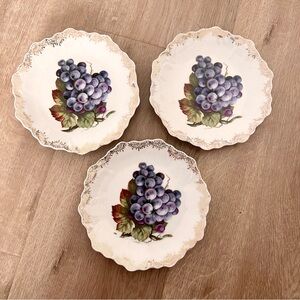 3 PCs Antique Bavaria Z.S & Co Hand-painted Grape‎ Porcelain Appetizer Plates 7”